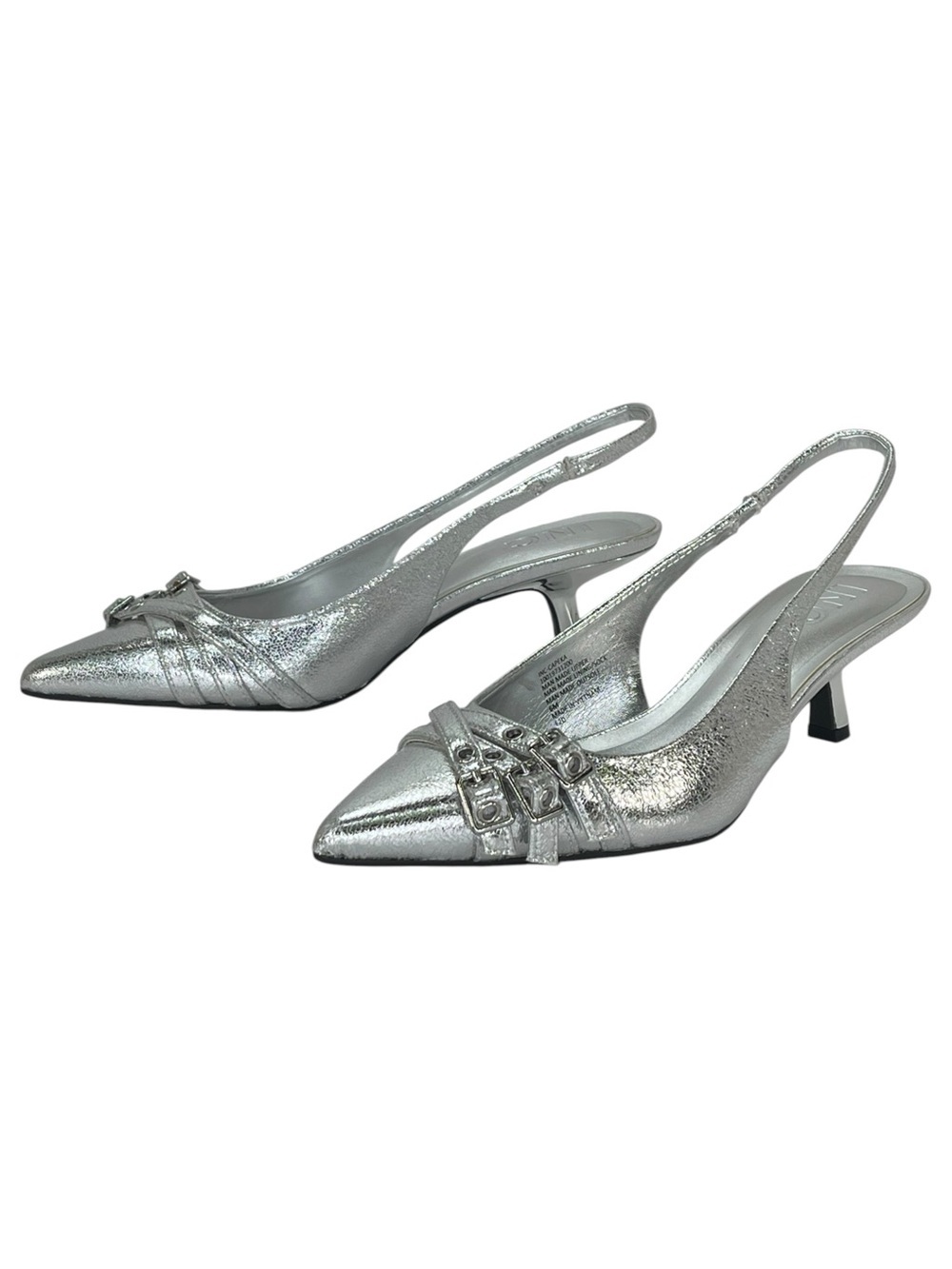 INC Capeka Silver Crinkle Slingback Womens Heels Size 6M - Picture 7 of 11